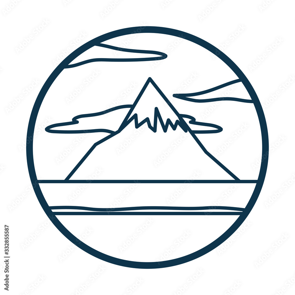 Mountain and clouds line style icon vector design