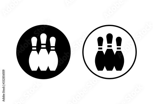 Bowling game Pin Icons set on white background. Bowling icon, ball and pin