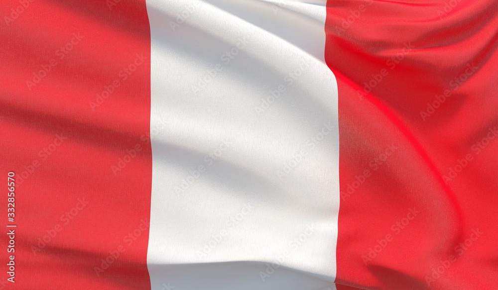 Waving national flag of Peru. Waved highly detailed close-up 3D render.