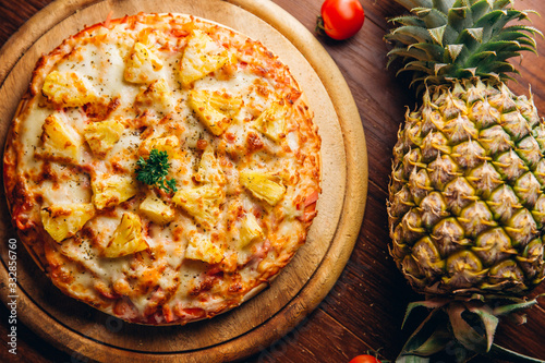 Seafood Italian Pizza on wooden table