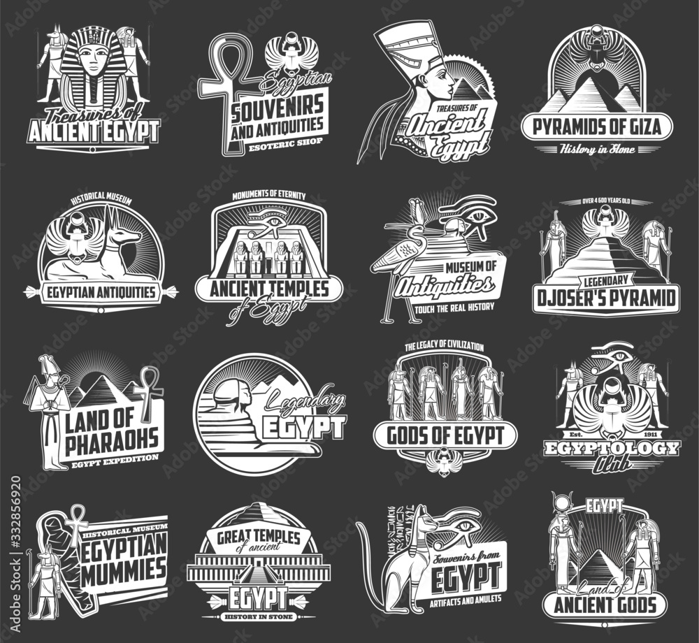 Ancient Egypt pyramid and temple vector icons with Egyptian travel ...