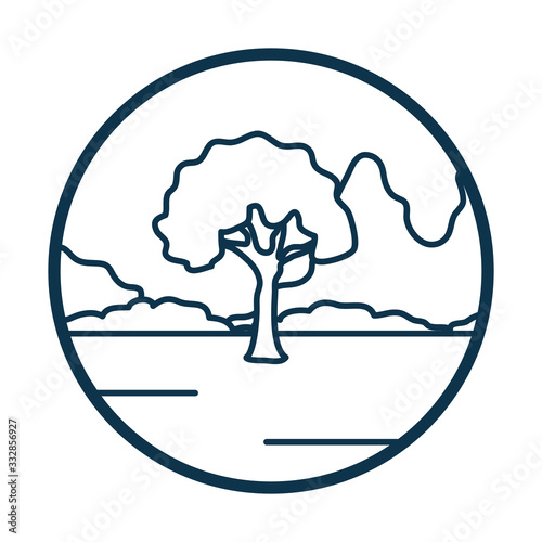 Tree and sky line style icon vector design