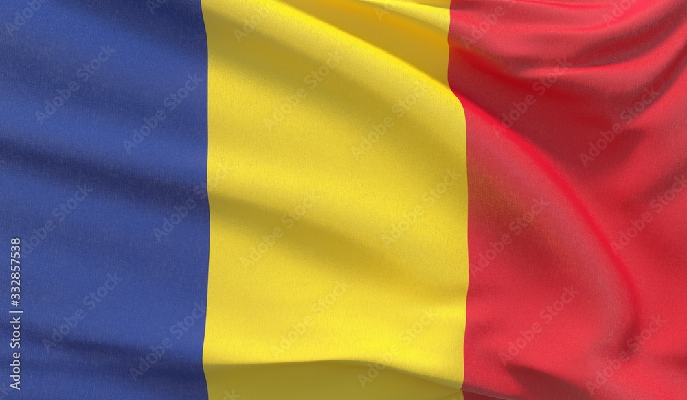 Waving national flag of Romania. Waved highly detailed close-up 3D render. Waving national flag of Romania. Waved highly detailed close-up 3D render.