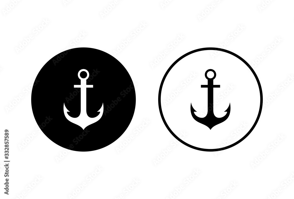Anchor icons set on white background. Anchor symbol logo. Anchor marine icon.