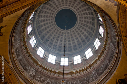 Inside the cathedral. View of the ceiling dome