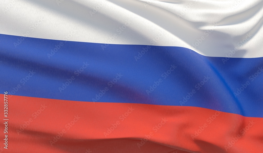 Fototapeta premium Waving national flag of Russia. Waved highly detailed close-up 3D render.