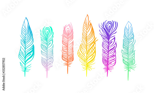 Pattern with magic eagle feather in line art style. Use it for print or web, package design. © sergeygerasimov