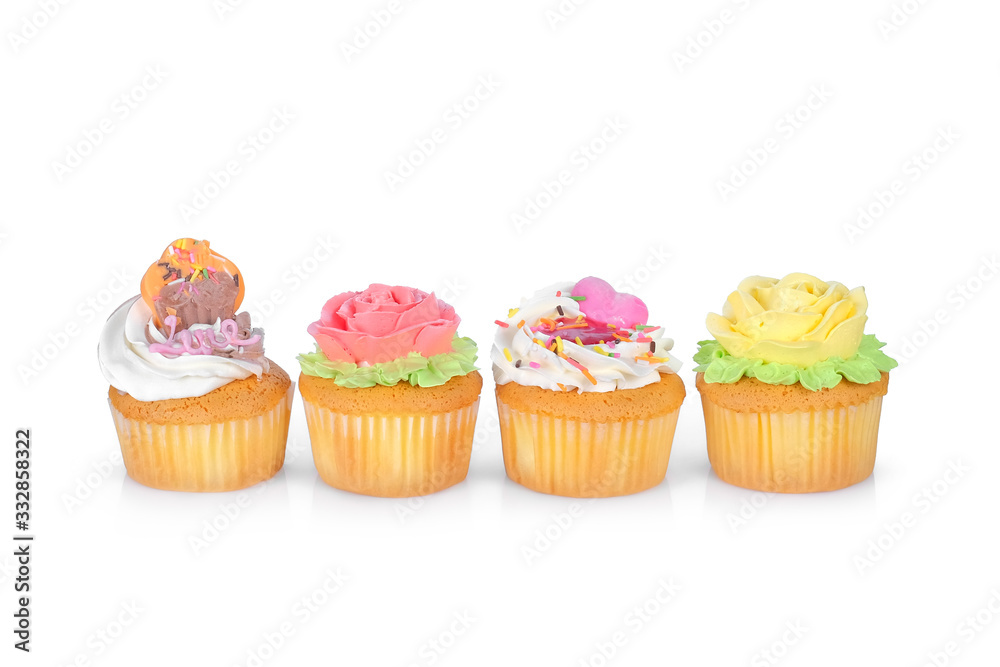 colorful of cupcakes isolated on white background colorful of cupcakes isolated on white background