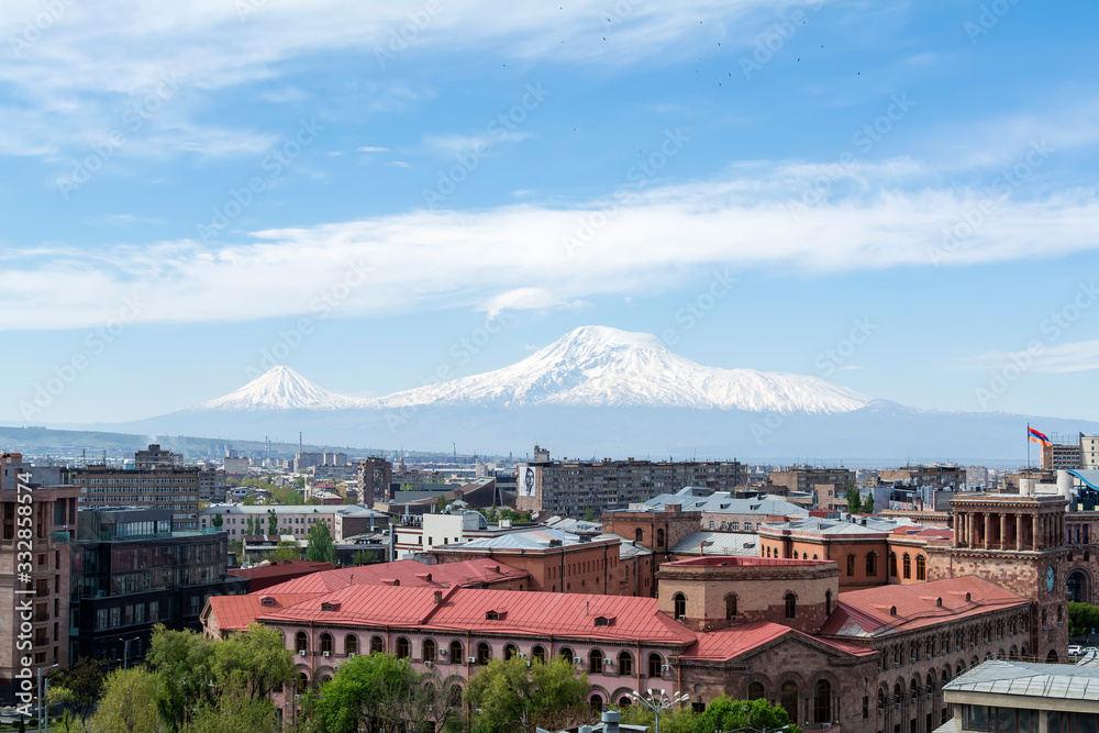 A view of Yerevan, capital city of Armenia, with Ararat mountain in the background