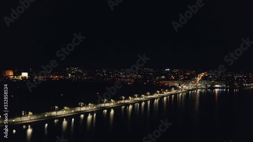Top view of night city with cars and night lights. night Ternopil. Ukraine. Night life.