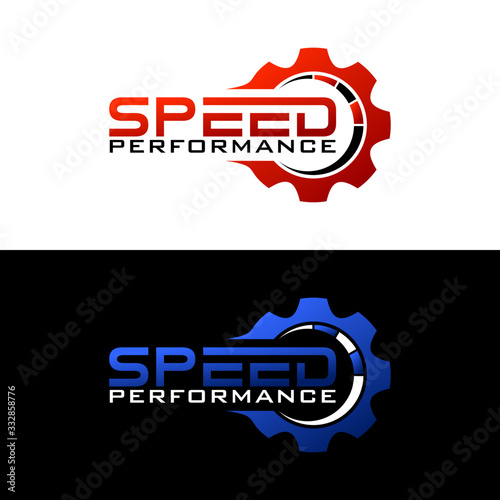Automotive logo design, speedometer with gear icon vector