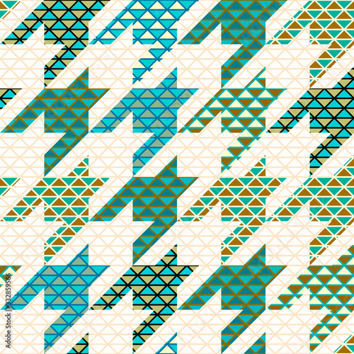 Classic Hounds-tooth pattern in a patchwork collage style.