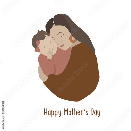 Happy Mother's Day. Beautiful vector stylish illustration of mum and dauter. Flat style.