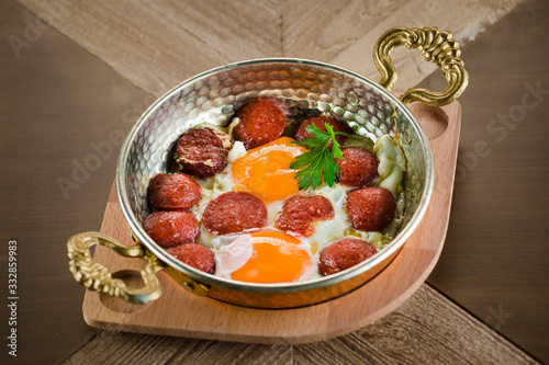 Turkish Breakfast with Sausage and Egg fried egg sausage Turkish breakfast cuisine