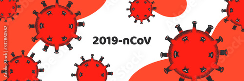 Pandemic medical concept banner with dangerous cells.Vector illustration. Coronavirus outbreak. 2019-nCoV background.