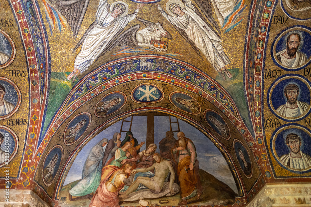   Mosaics of the Chapel of Sant Andrea or Archiepiscopal Chapel  in Ravenna, Italy. 