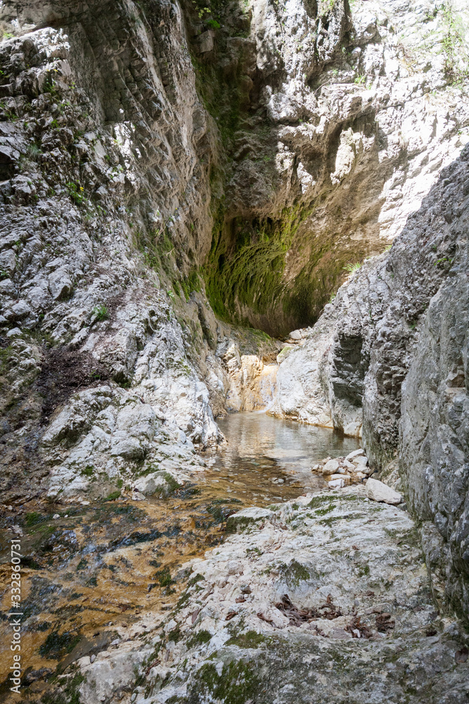 little canyon in Valle dell'Inferno (valley of hell). Matese park, Campania, Italy little canyon in Valle dell'Inferno (valley of hell). Matese park, Campania, Italy