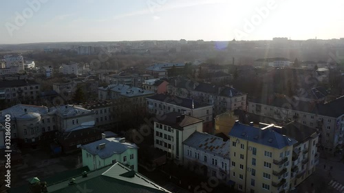 Top view of the city from a height. Urban architecture.