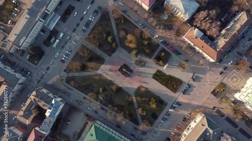 Top view of the city from a height. Urban architecture.