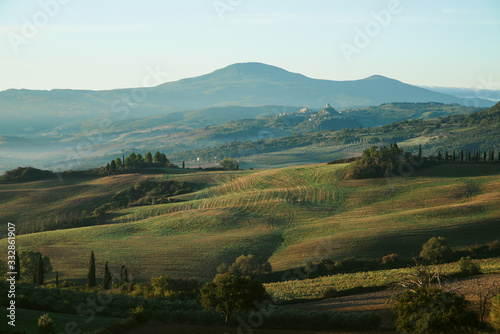 Foggy valley in the Tuscany, Val d Orcia, Italy