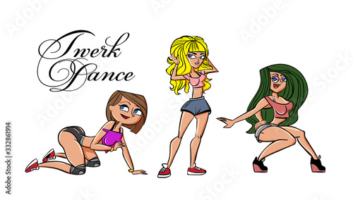 Twerk poster design. Cartoon style girl. Poster for booty dance course or battle. Vector illustration.