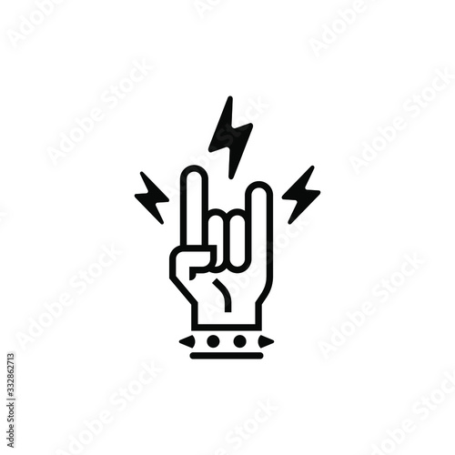 rock and roll metal hand finger gesture vector with bolt lightning icon in trendy line art style isolated on white background