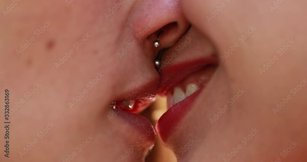 Lesbian french kiss close-up. Tongue in lesbian girl mouth. Two women oral sex. sex between girlfriends Stock ビデオ | Adobe Stock 