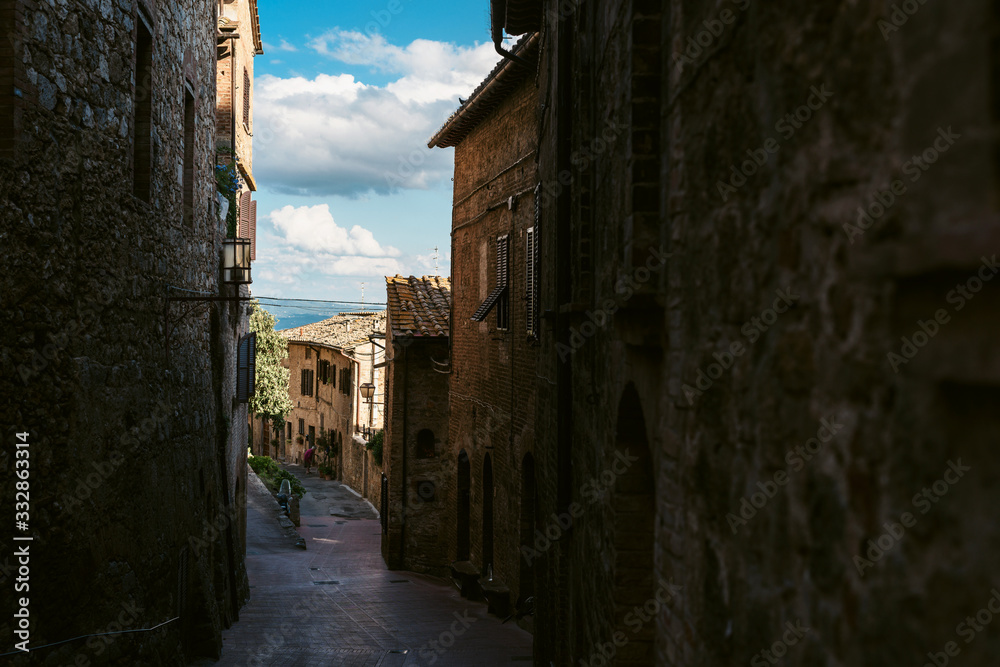Streets of small city Montepulciano in Tuscany, Italy