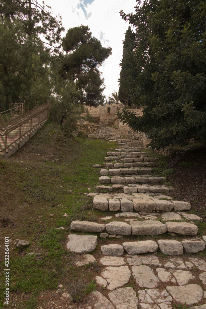 Jerusalem, Israel, ancient staircase near Church of Saint Peter in Gallicantu Jerusalem, Israel, ancient staircase near Church of Saint Peter in Gallicantu