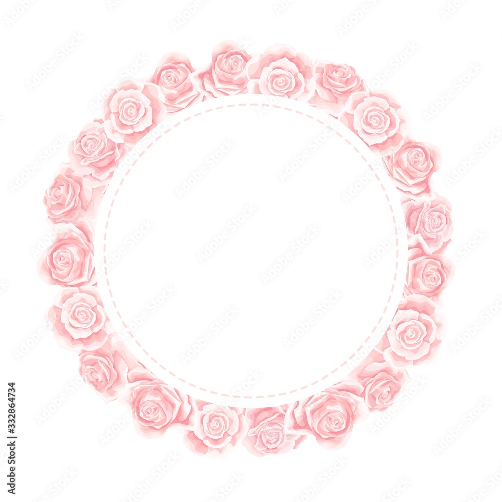 Valentines day pink rose flowers circle frame design element vector illustration