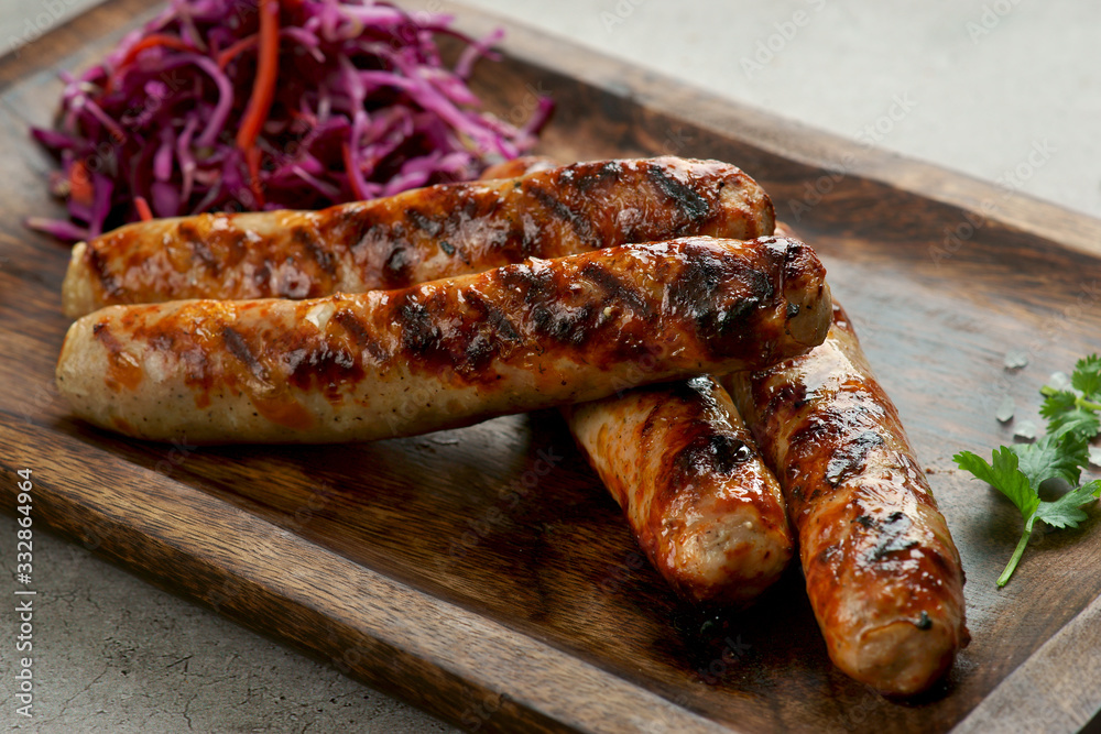 grilled sausages with Cole slaw salad