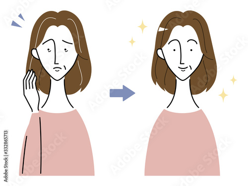 白髪を気にする女性／髪の綺麗な女性／ビフォーアフター