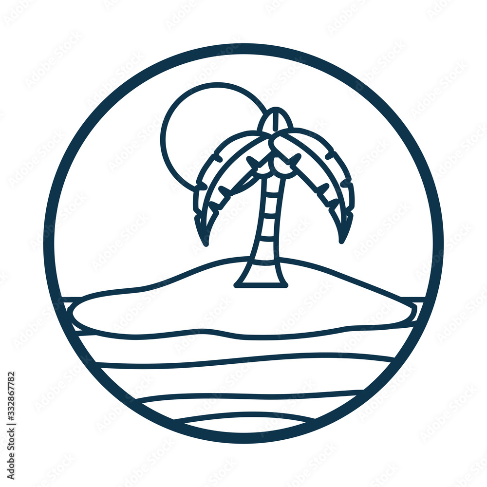 Palm tree beach and sea line style icon vector design Palm tree beach and sea line style icon vector design