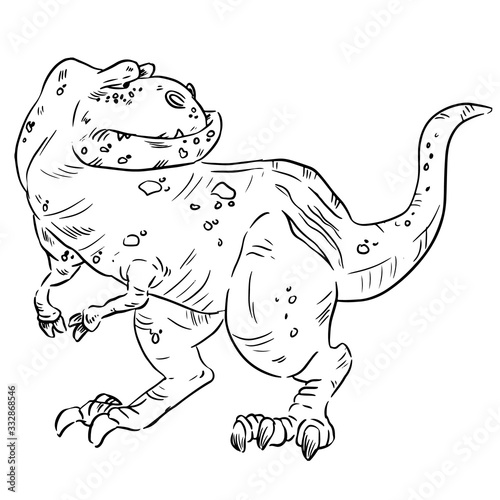 Cartoon dinosaur image. Sketch image of an old cute comic style t-rex dinosaur. Tyrannosaurus rex dino hand drawn illustrration