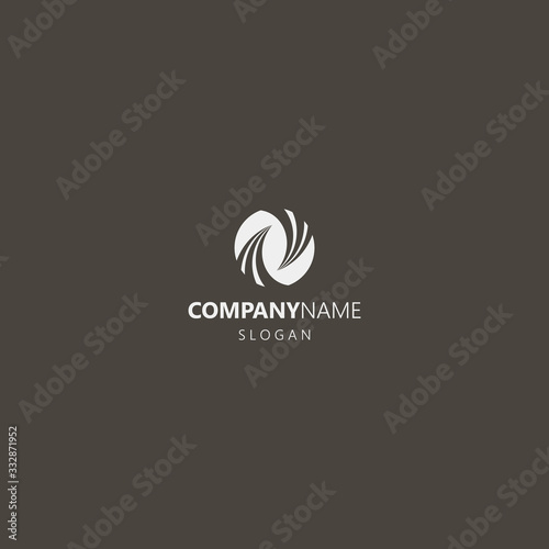 white logo on a black background. simple vector geometric negative space round iconic logo of two twists directed at each other