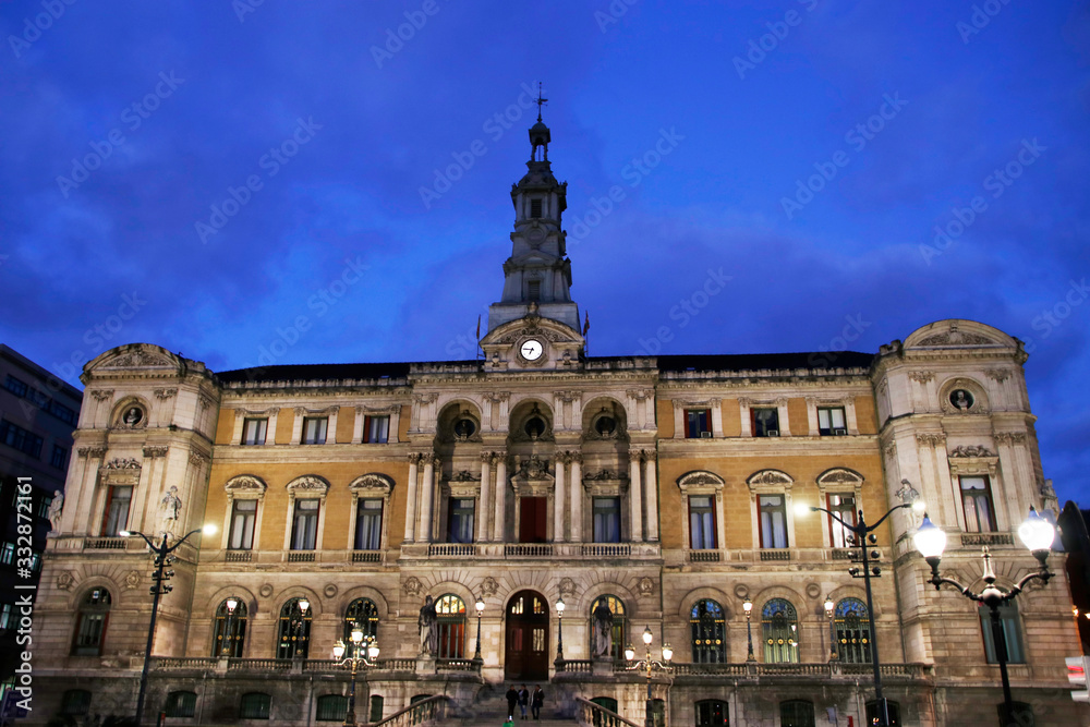 Town Hall of Bilbao in the evening