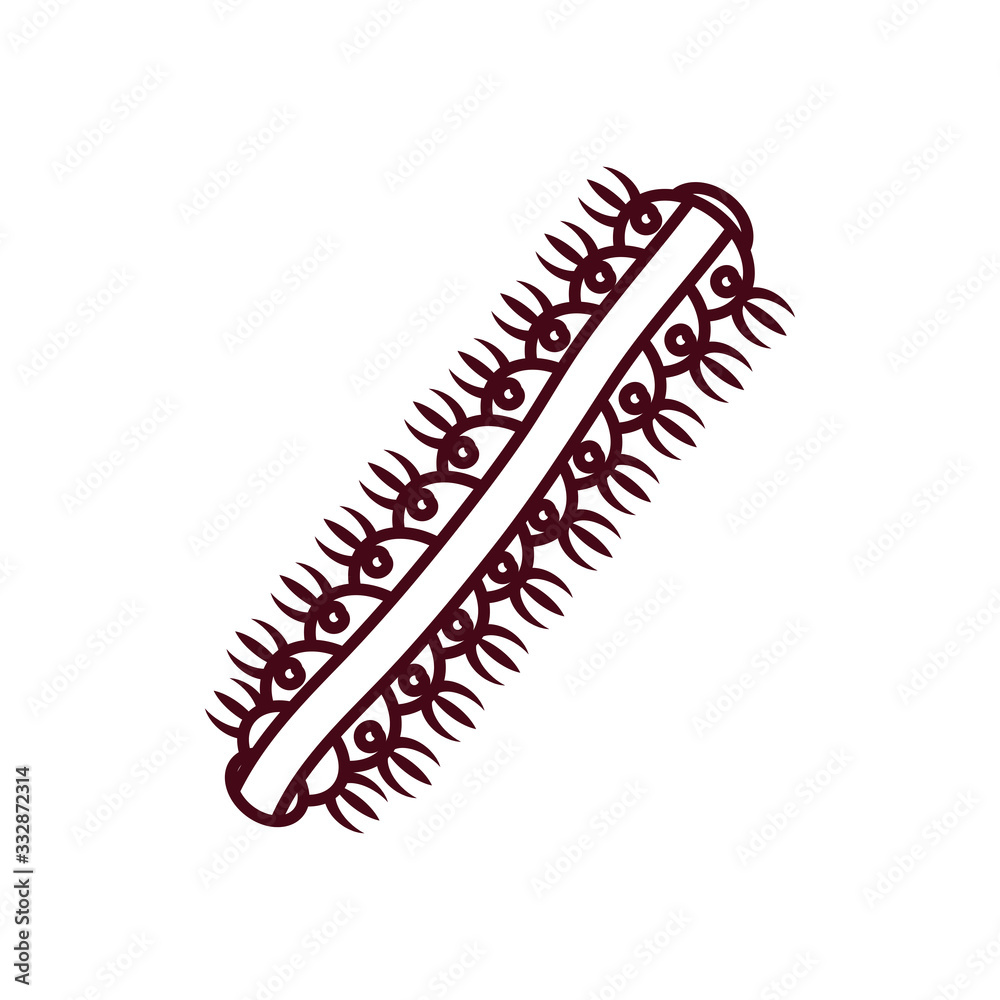 millipede insect icon, line style