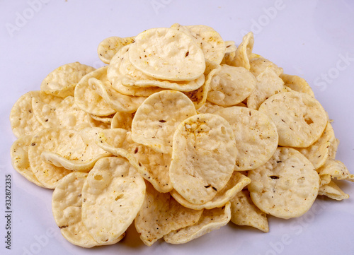 indian snack jeera papad or fryums or puff