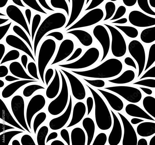 Vector seamless black and white pattern with drops. Monochrome abstract floral background.
