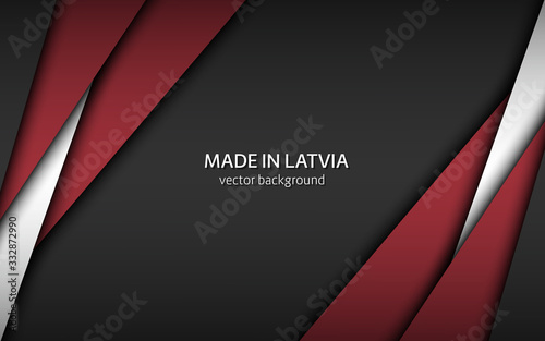 Made in Latvia, modern vector background with Latvian colors, overlayed sheets of paper in Latvian colors, abstract widescreen background
