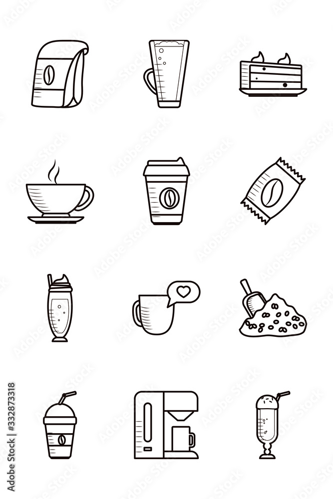 Isolated coffee line style icon set vector design Isolated coffee line style icon set vector design