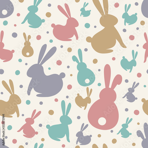 Easter pattern with decorative bunnies. Wallpaper or wrapping paper concept. Vector