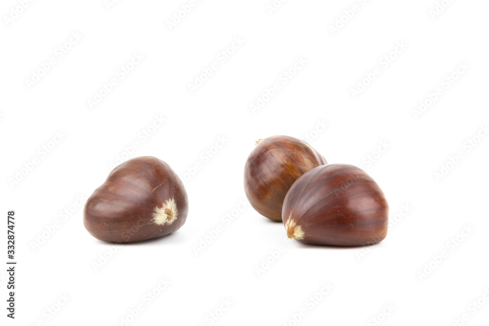 sweet chestnut fruits isolated on white closeup sweet chestnut fruits isolated on white closeup