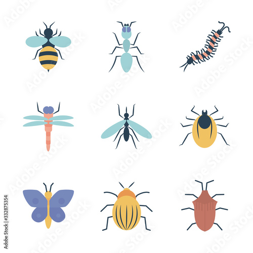 bee and insect concept icon set  flat style