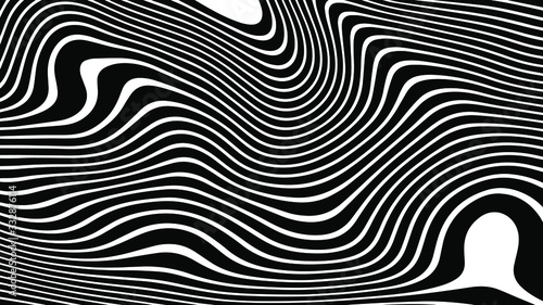 Abstract rippled or black lines pattern with wavy vibrant facture on white background and texture. Liquify lines 3D effect. Vector illustration. EPS 10. Creative graphic design. 