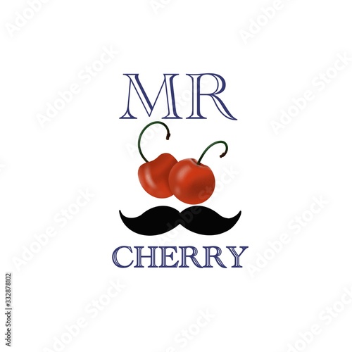 Illustration for print printing bottles and other items, Mr. cherry, with mustache and cherry red and black colors