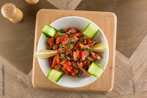 Turkish Gavurdagi Salad with walnut. coban or choban salatasi photo