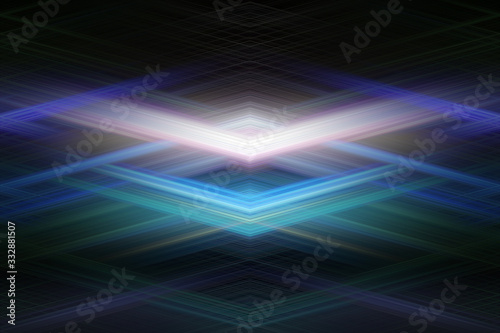 Bright intercrossing arrow shaped rays of light forming complex geometrical structures abstract texture/background.
