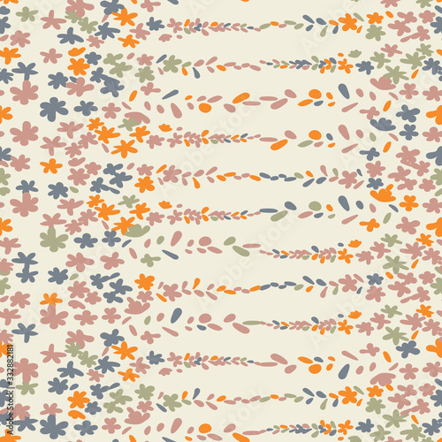  Floral vector seamless pattern. Simple stylized flowers and leaves background made with clipping mask for easy editing.