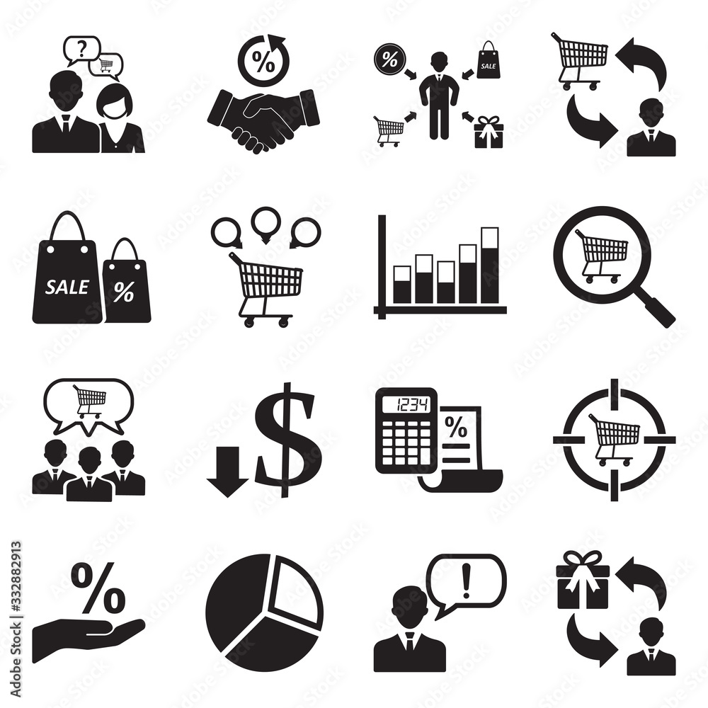 Obraz premium Consumer Behavior Icons. Black Flat Design. Vector Illustration.